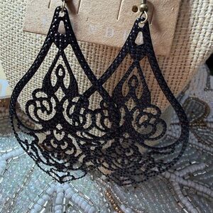Plunder Black Filigree Teardrop Earrings